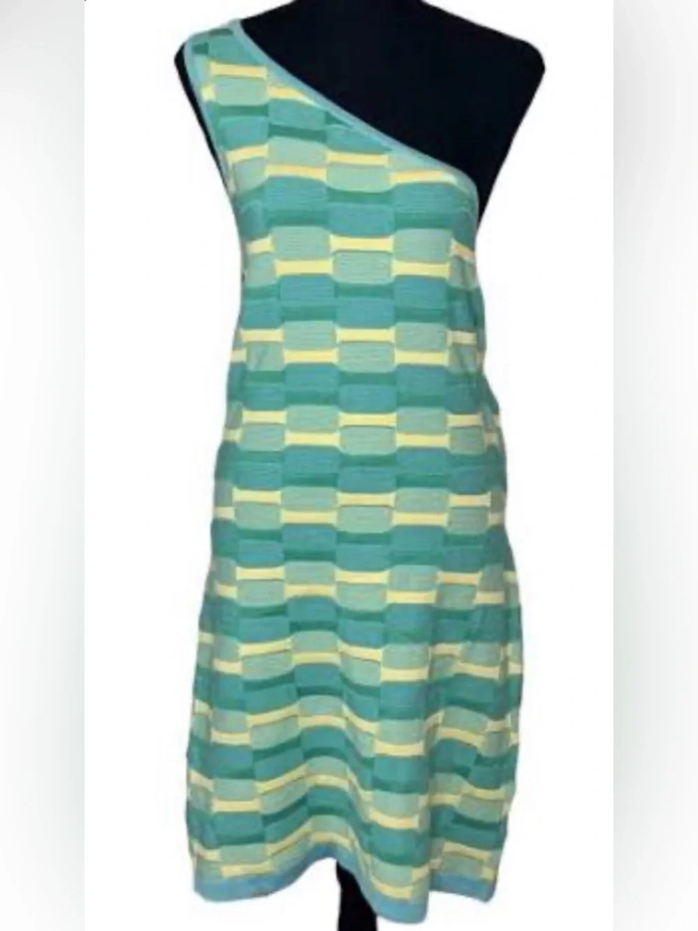 Cotton:On. One-Shoulder Teal & Lime Striped Knit Dress - Picture 2 of 4